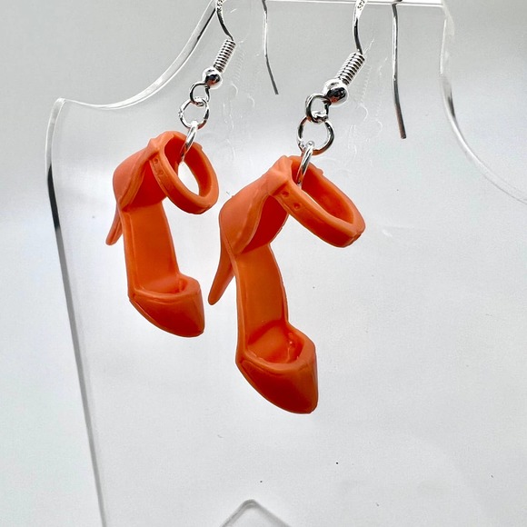 Orange Barbie Shoe Earrings - Coral Orange High Heel Pumps - Novelty Earrings - Picture 1 of 10